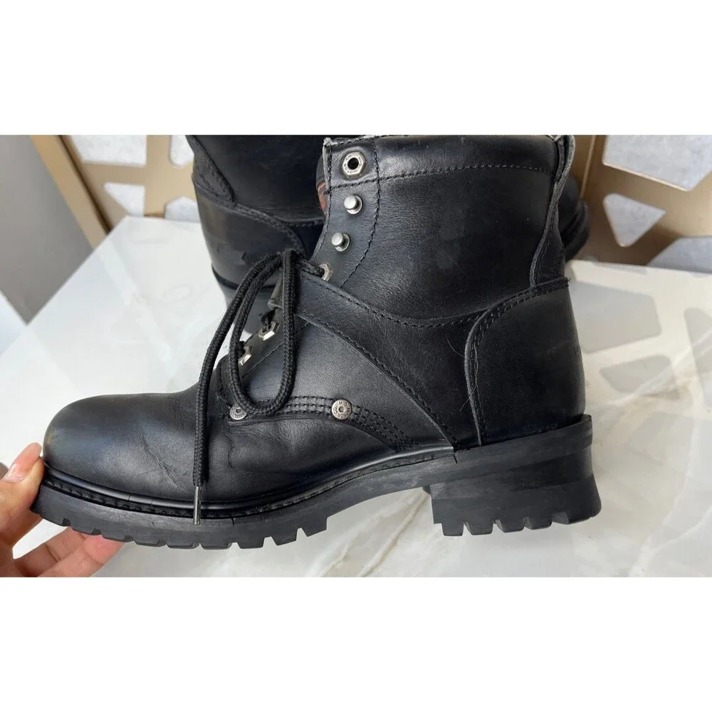 vtg harley davidson Black Leather Moto Boots Uk 7.5 Eu 41 Men Us 8.5 Women 10